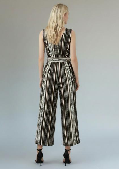 Women Striped Belted Wide Leg Jumpsuit