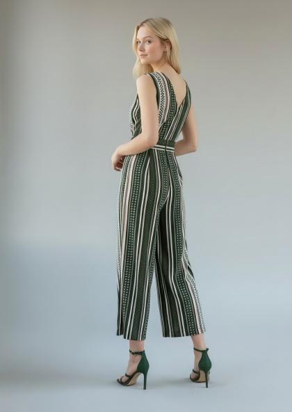 Women Striped Belted Wide Leg Jumpsuit