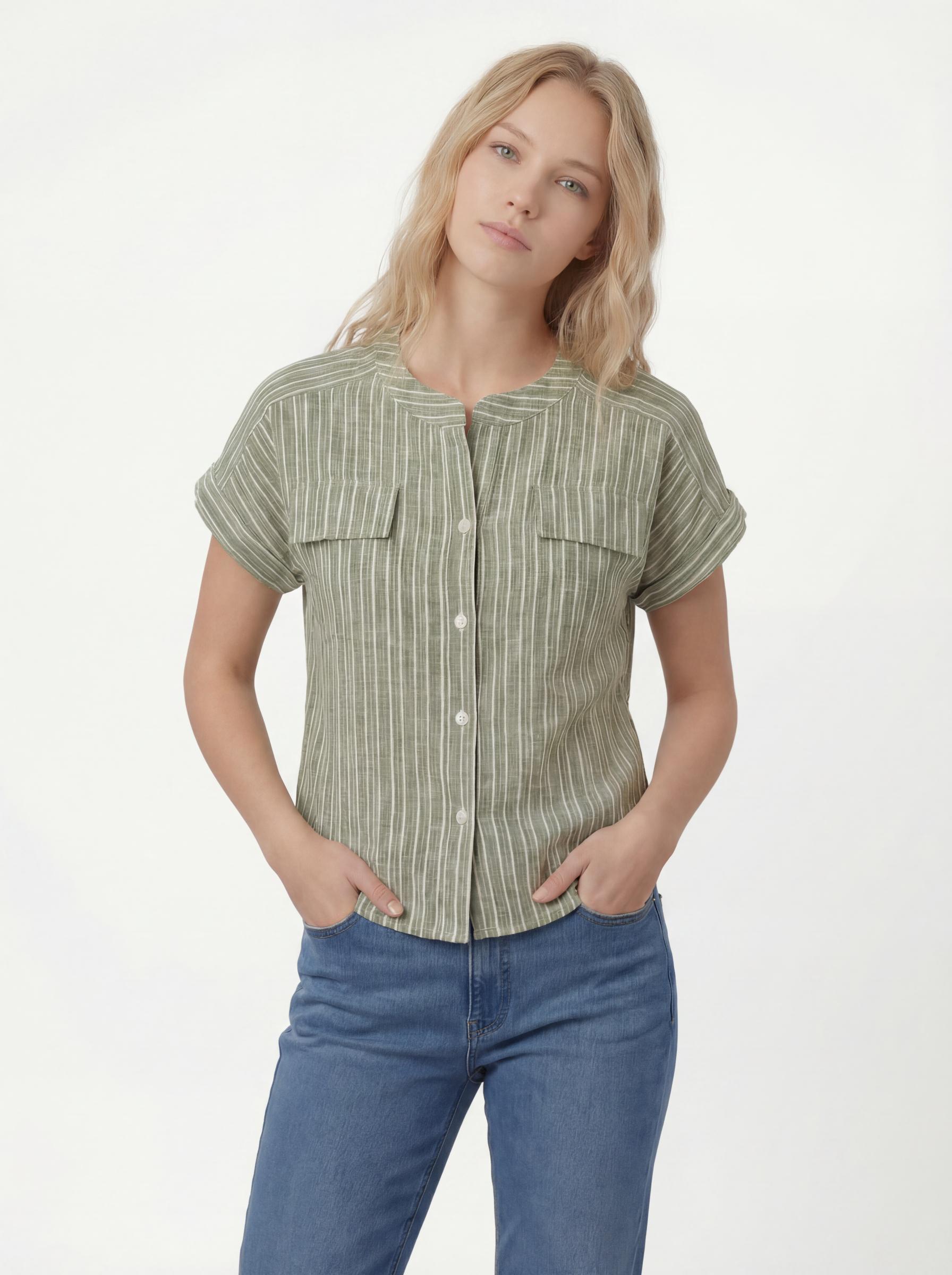 Women Striped Button Down Casual Top