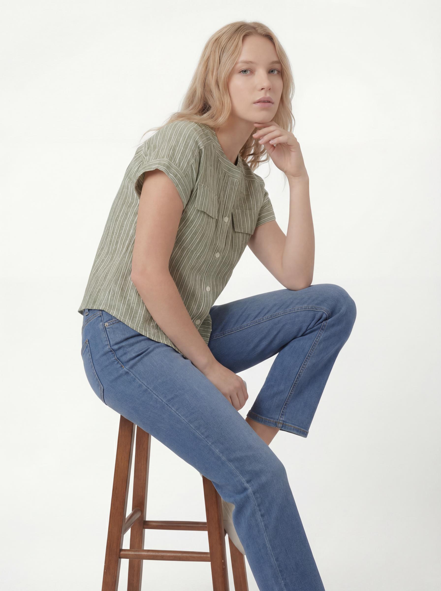 Women Striped Button Down Casual Top