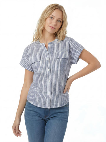 Women Striped Button Down Casual Top