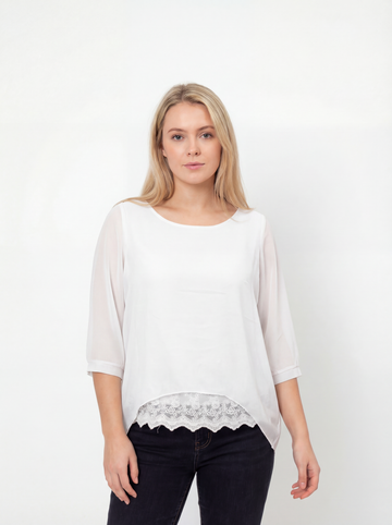 Three-Quarter Sleeve Lace Hem Top