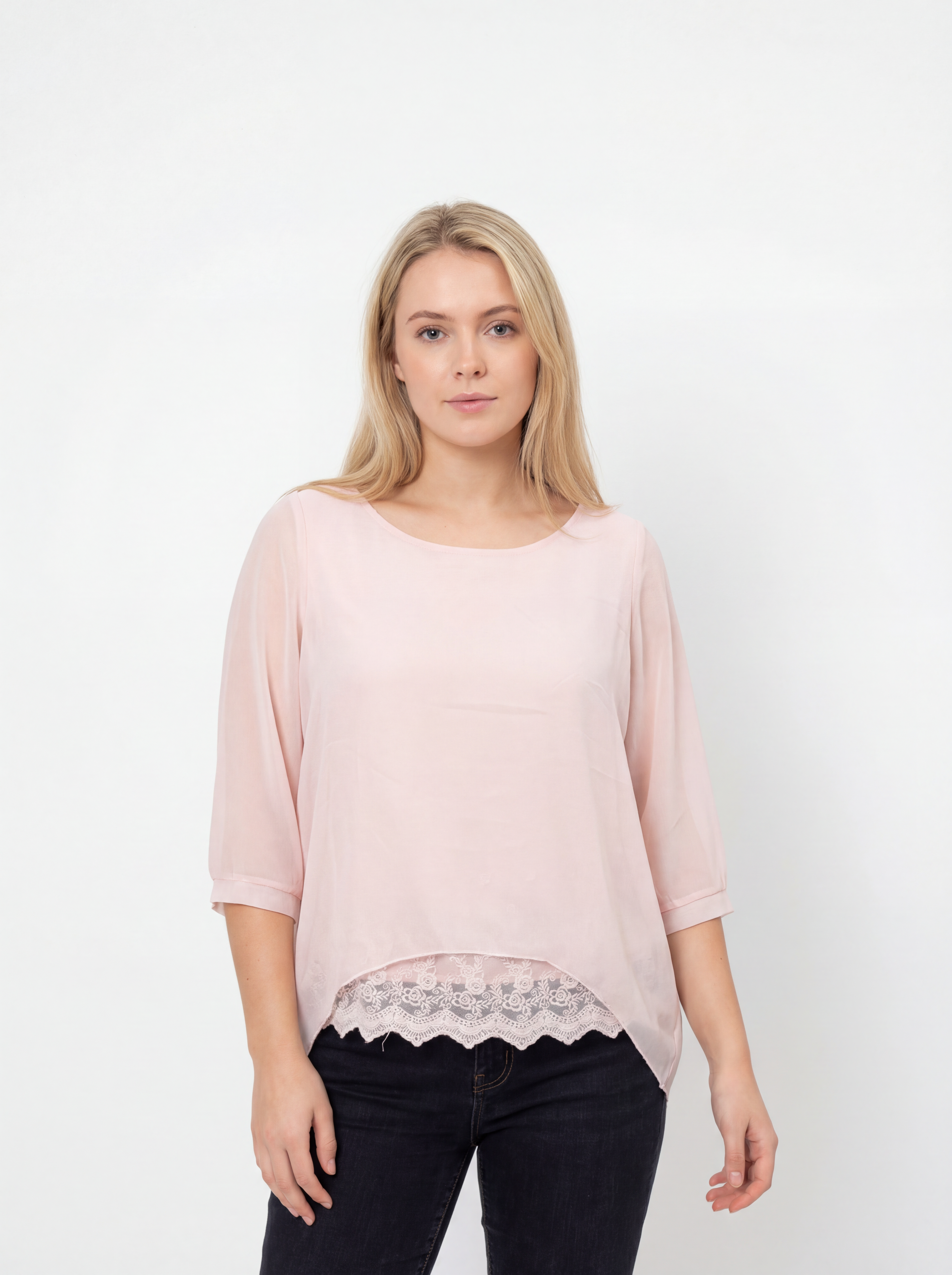 Three-Quarter Sleeve Lace Hem Top