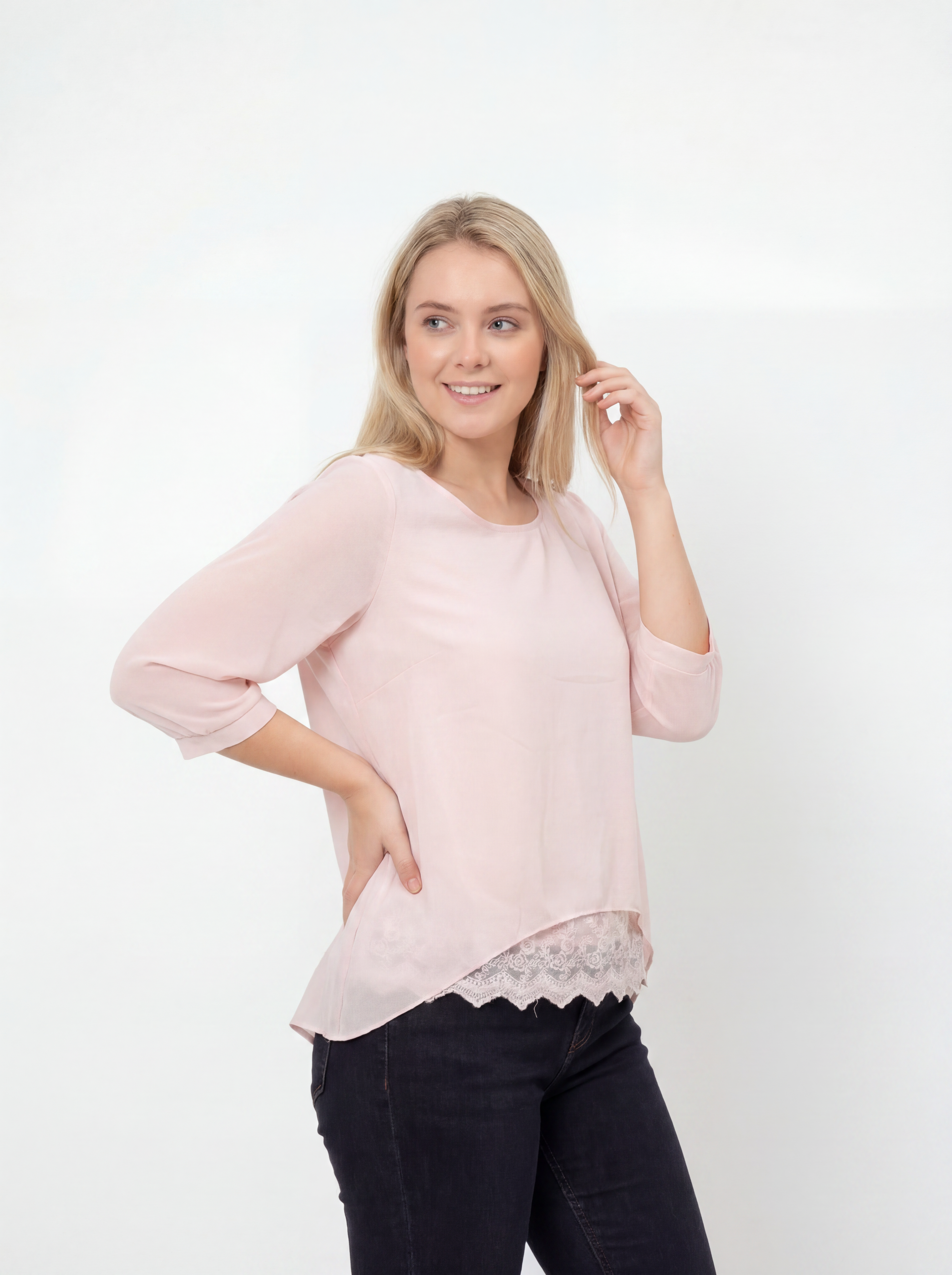 Three-Quarter Sleeve Lace Hem Top