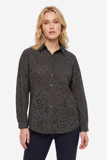 Schiffli Eyelet Embroidered Relaxed Fit Shirt