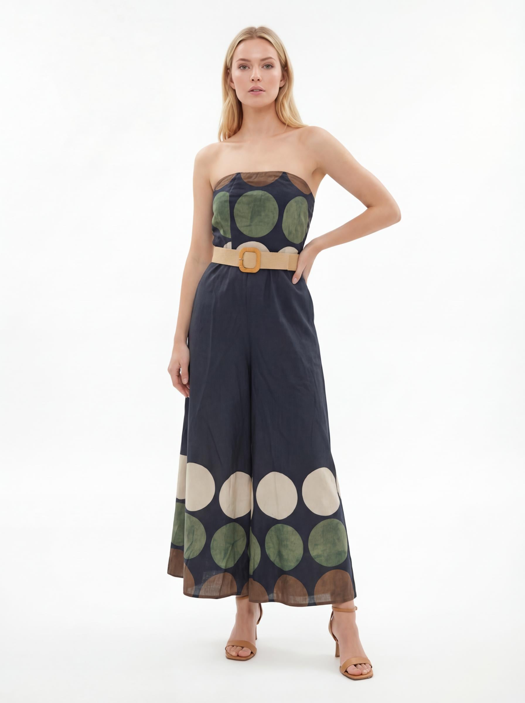 Women Strapless Printed Wide Leg Jumpsuit