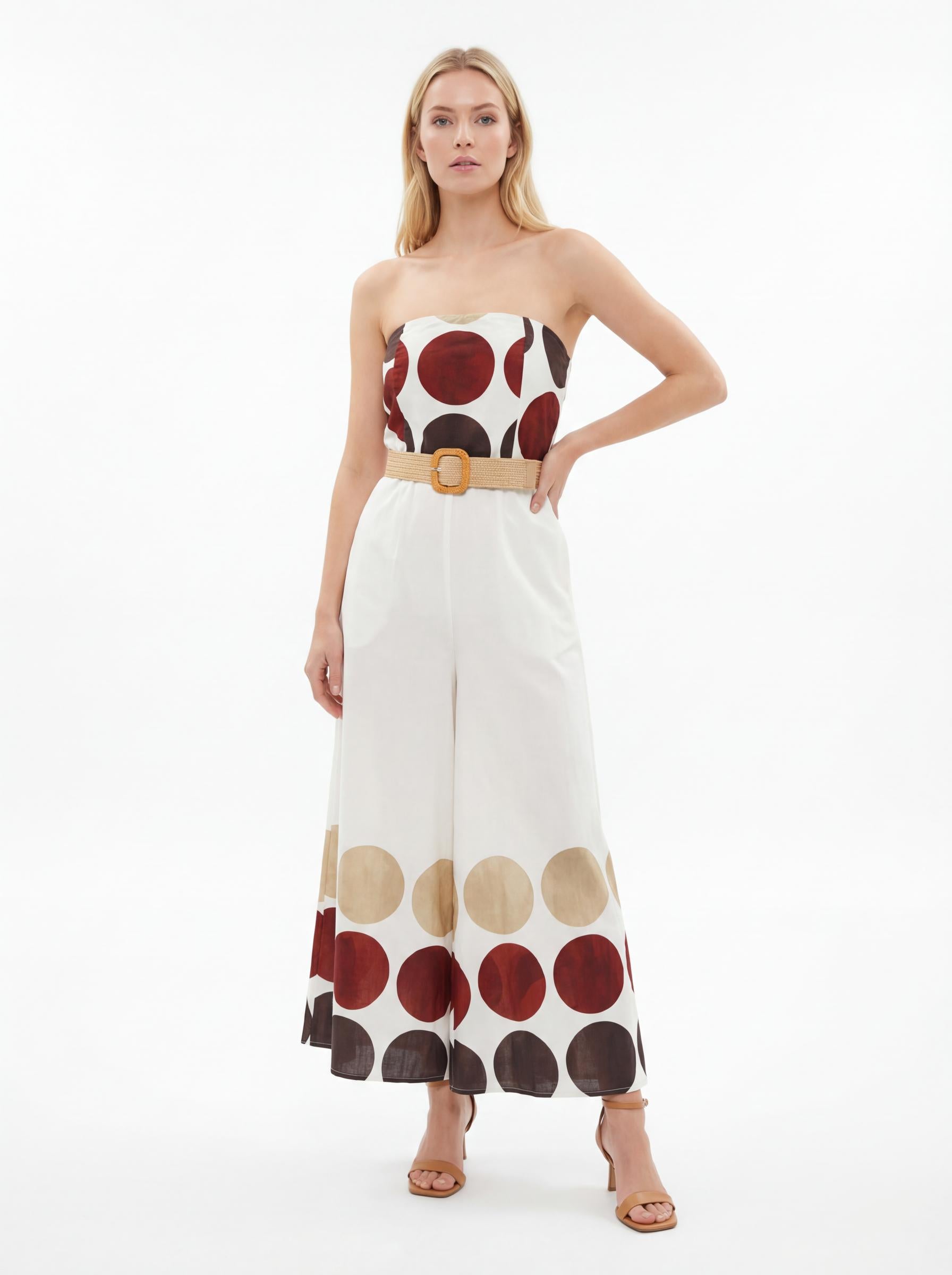 Women Strapless Printed Wide Leg Jumpsuit
