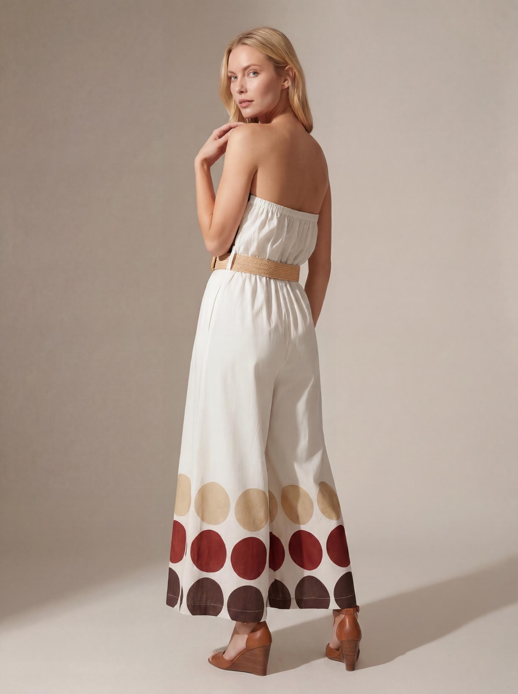 Women Strapless Printed Wide Leg Jumpsuit
