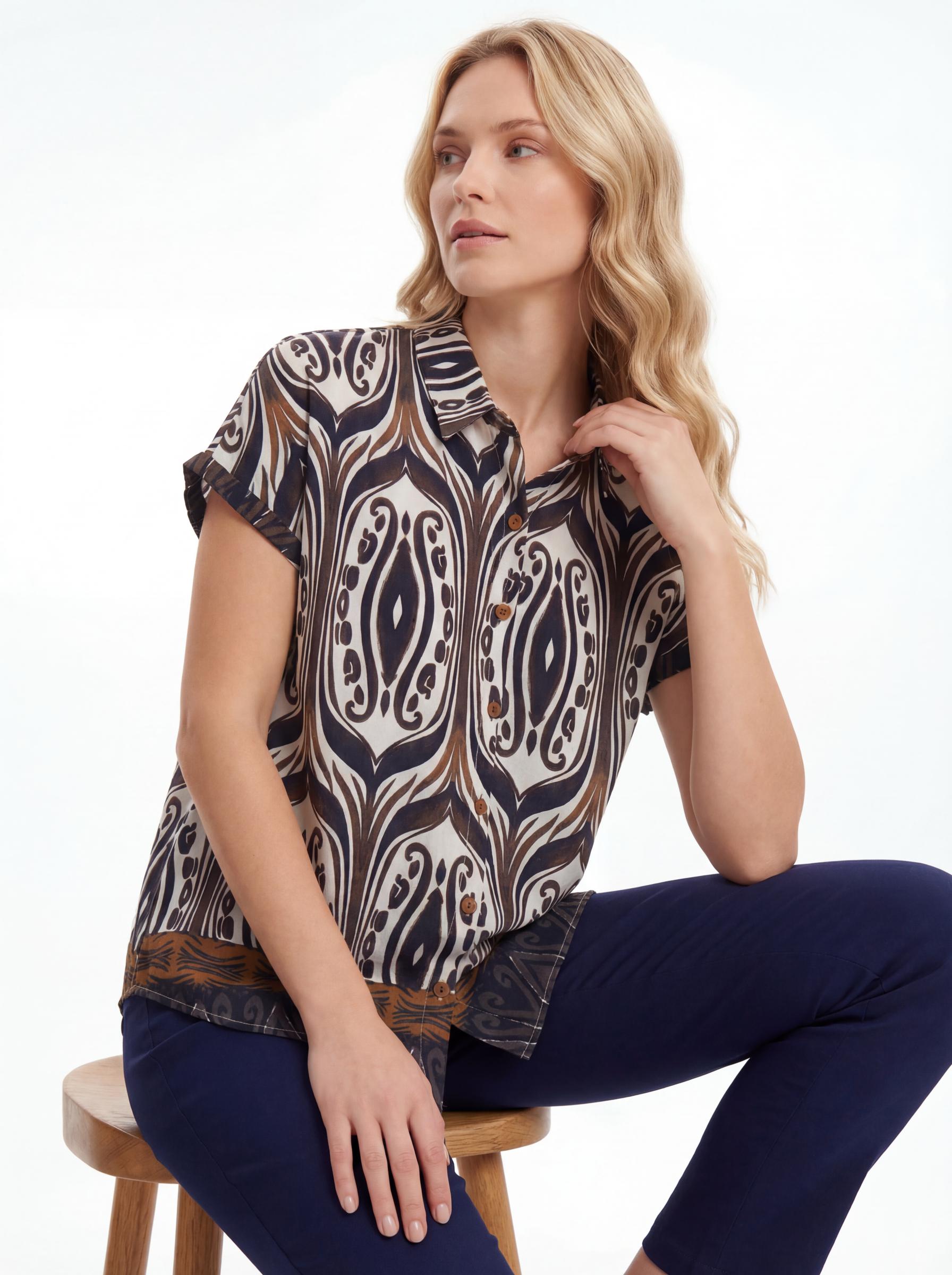 Women Abstract Print Button Down Top