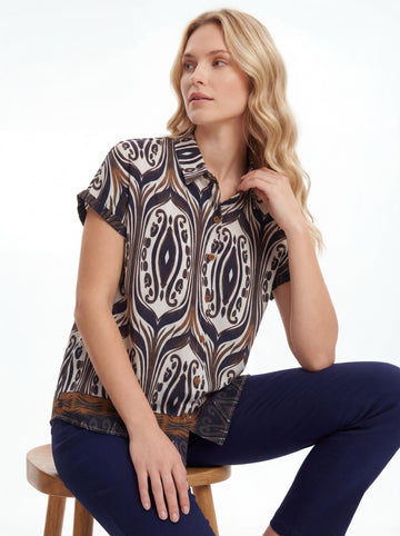 Women Abstract Print Button Down Top