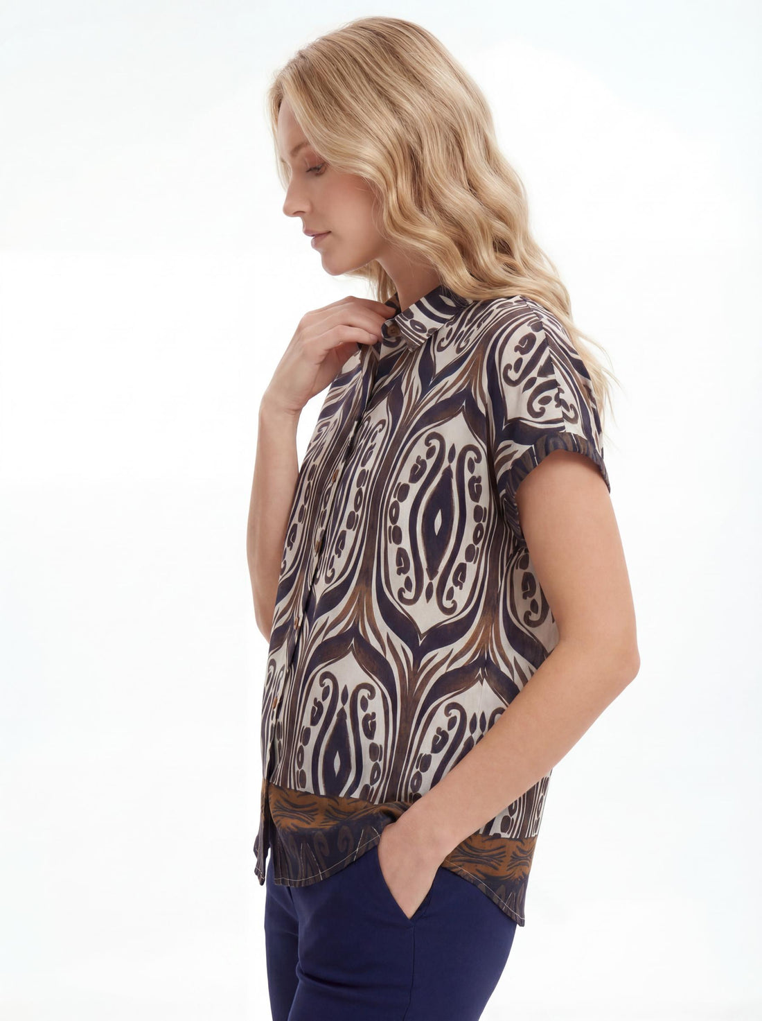 Women Abstract Print Button Down Top