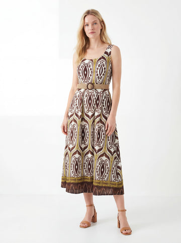 Boho Print Sleeveless Midi Dress