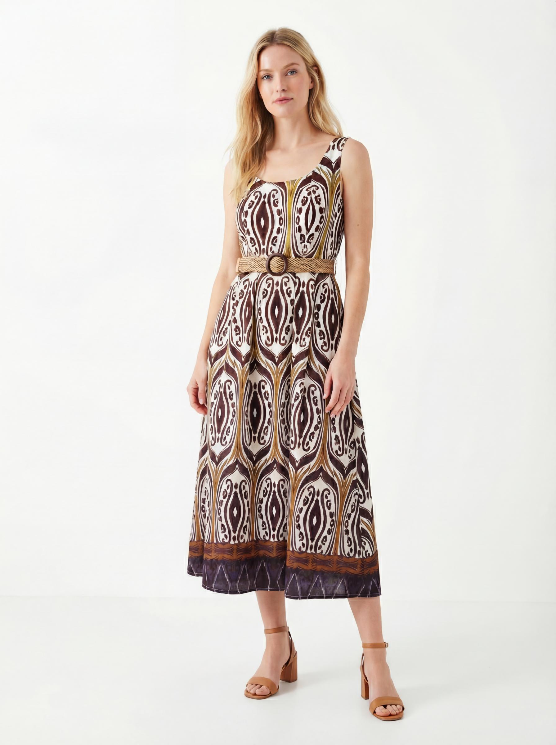 Boho Print Sleeveless Midi Dress