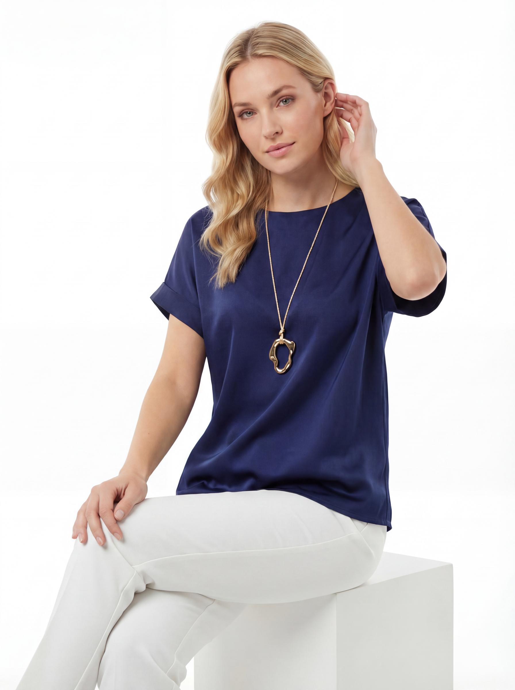 Women Minimal Satin Relaxed Fit Top