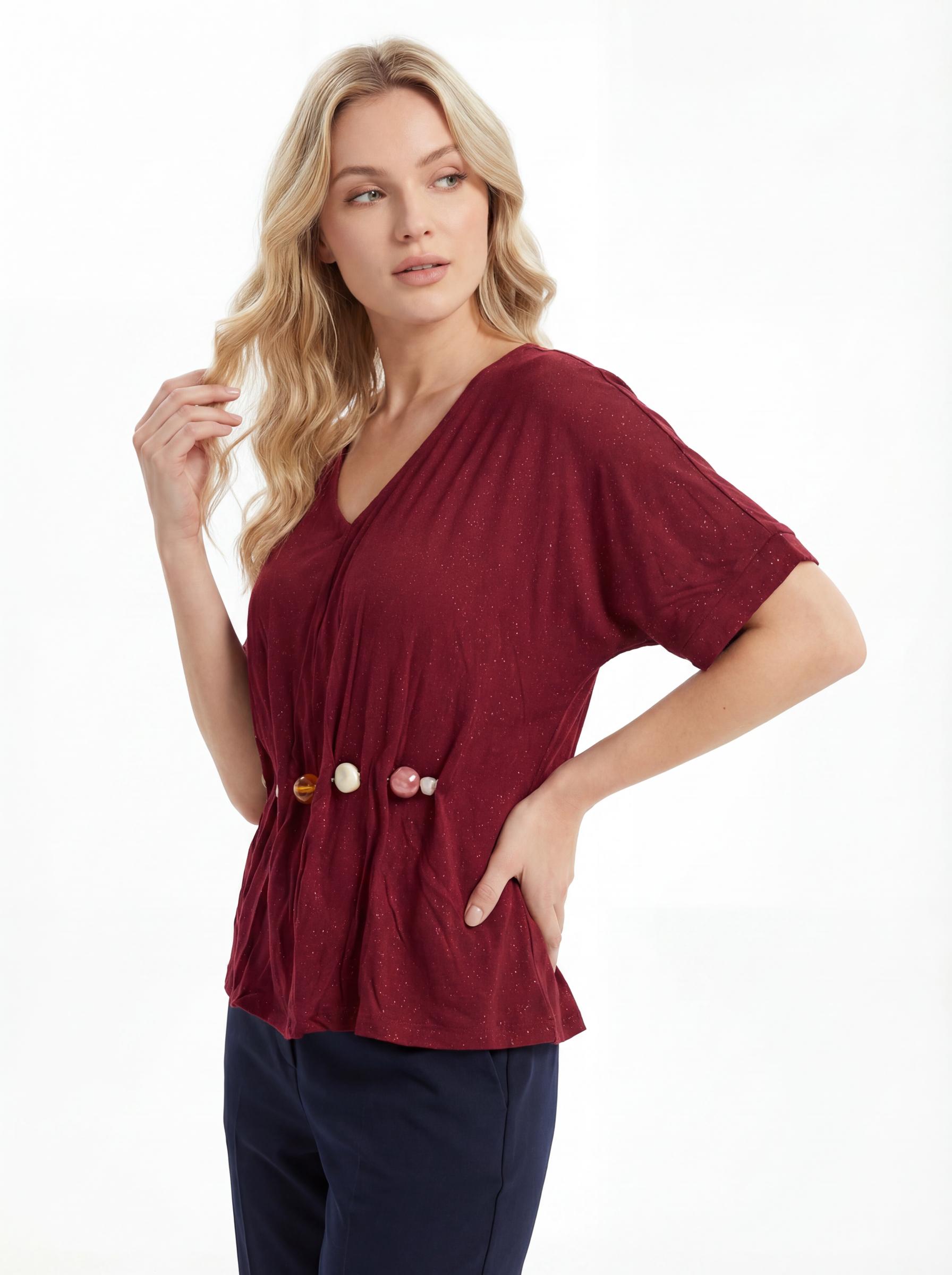 Women Embellished Waist V-Neck Top