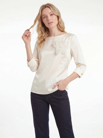 Cream Three-Quarter Sleeve Tie Neck Blouse