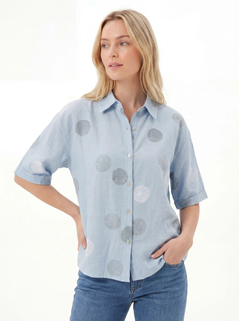 Light Blue Printed Short Sleeve Button Shirt