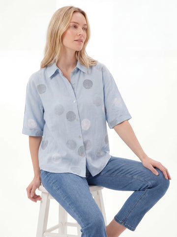 Light Blue Printed Short Sleeve Button Shirt