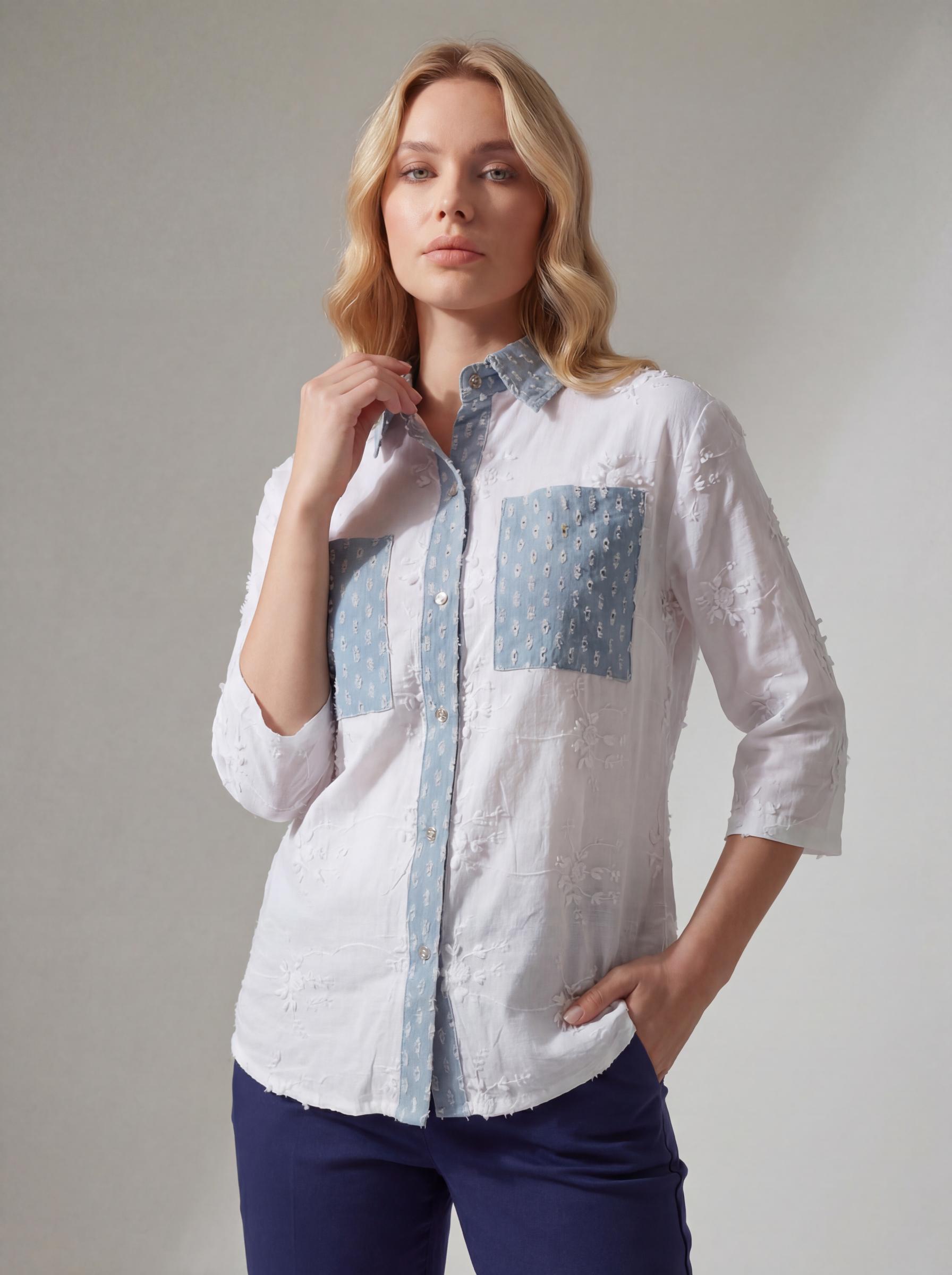 Women Embroidered Contrast Patch Shirt