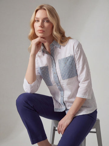 Women Embroidered Contrast Patch Shirt