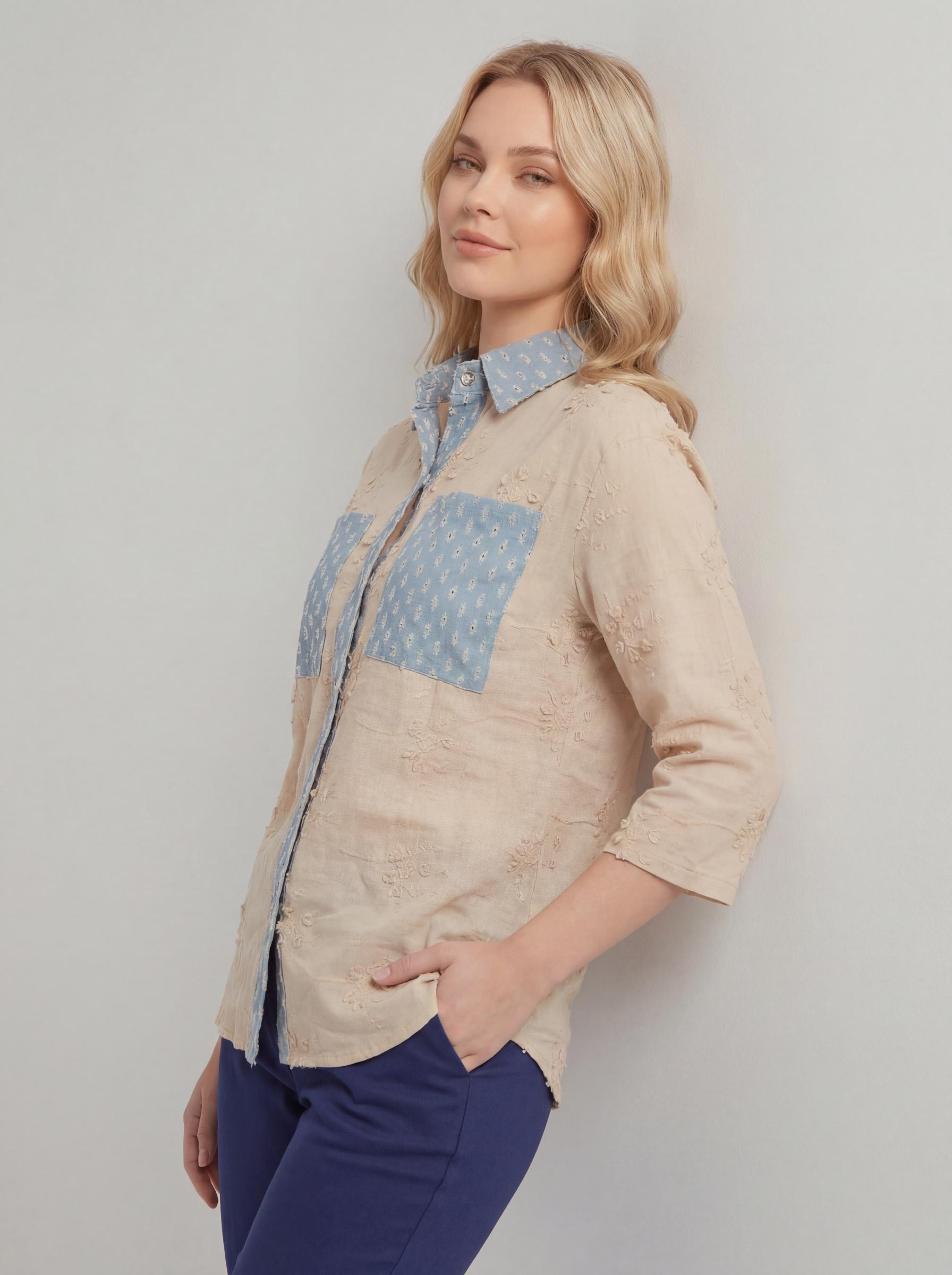 Women Embroidered Contrast Patch Shirt