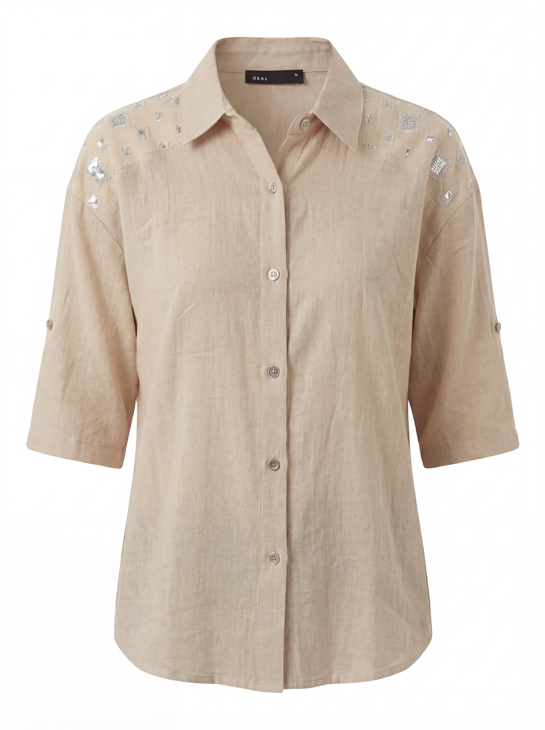 Women Studded Shoulder Button Down Shirt
