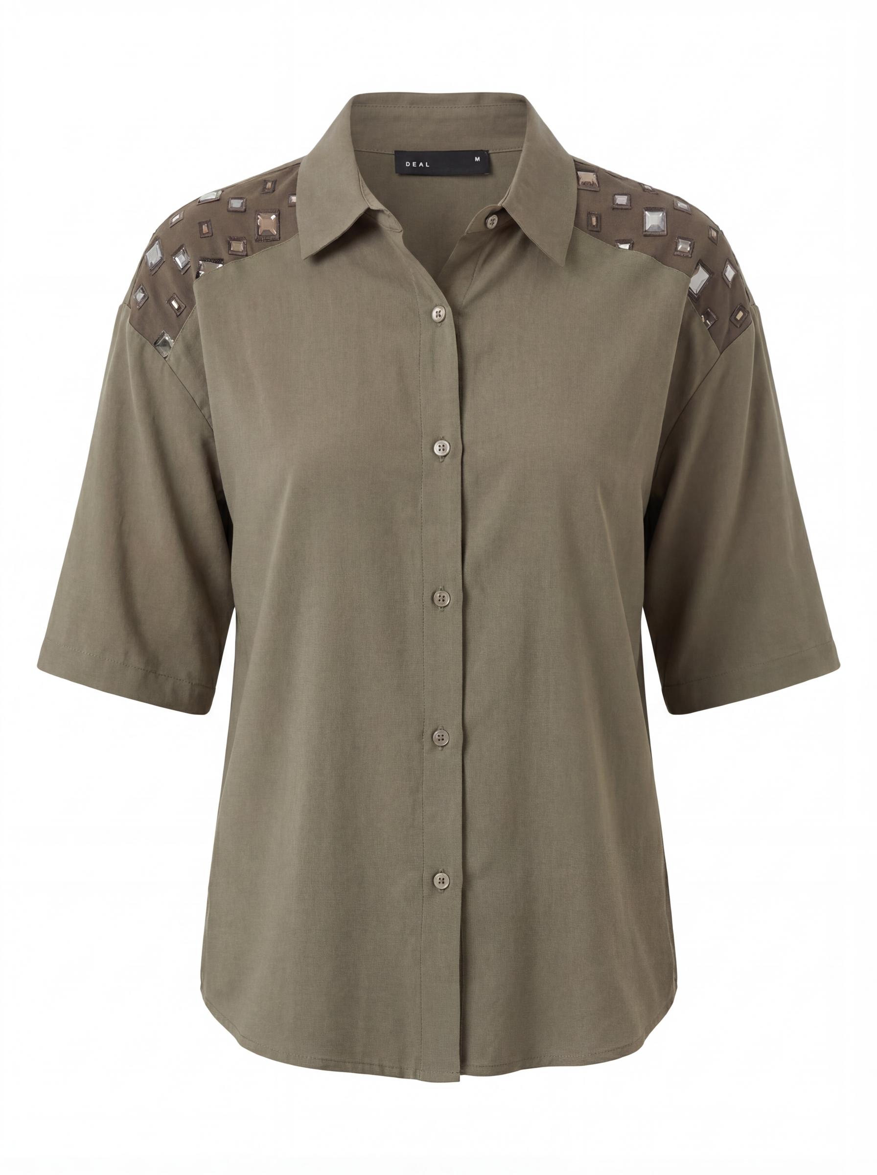 Women Studded Shoulder Button Down Shirt