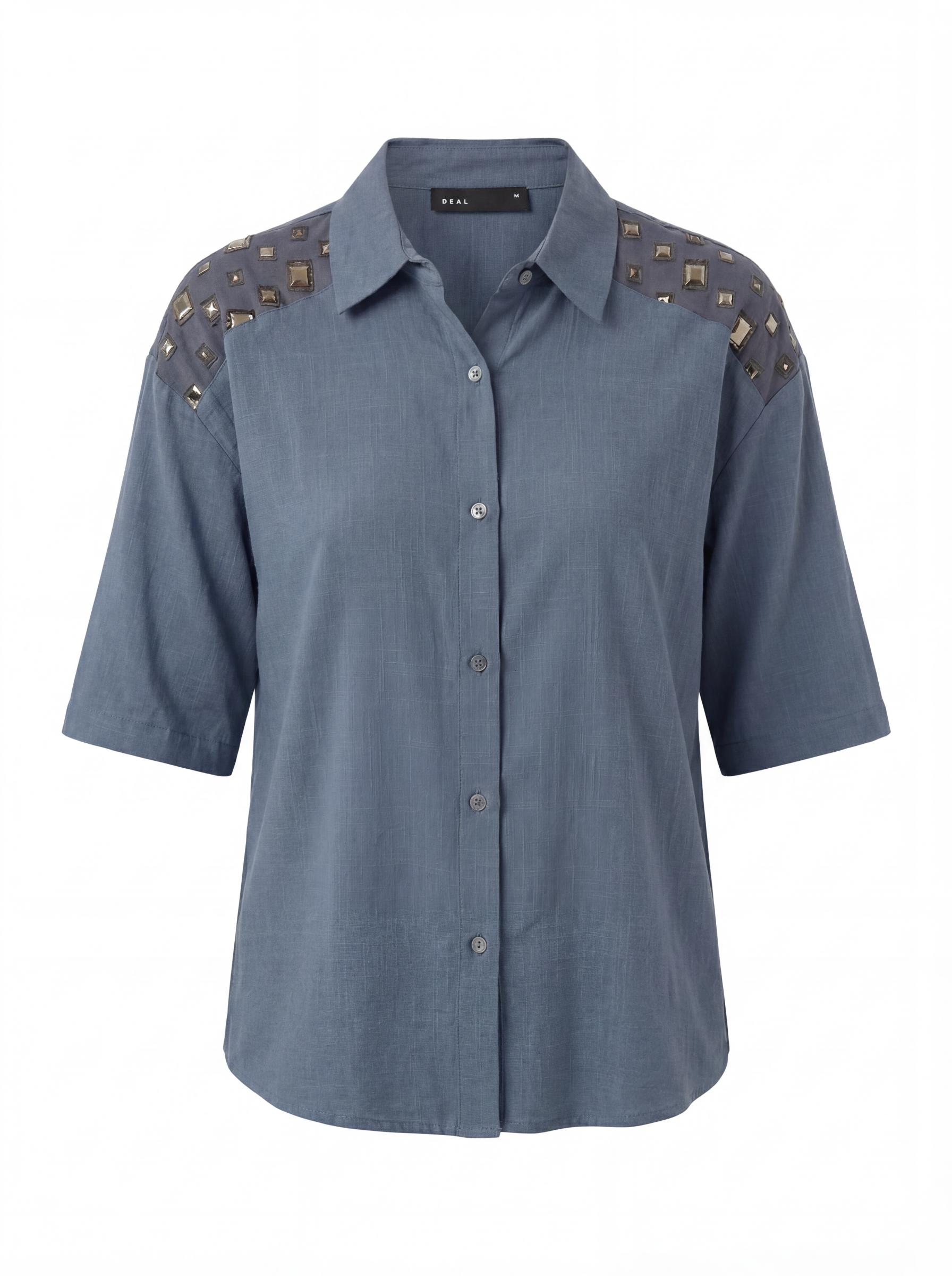 Women Studded Shoulder Button Down Shirt