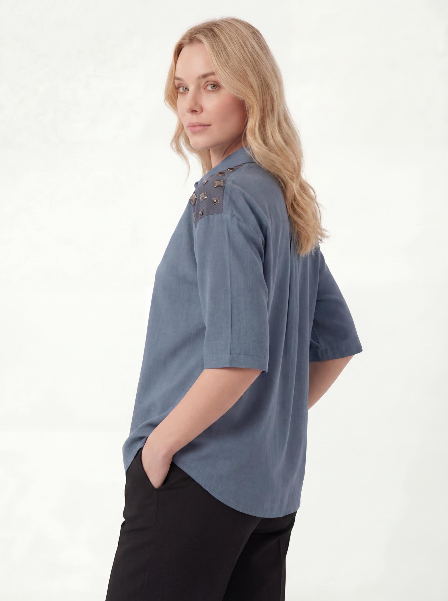 Women Studded Shoulder Button Down Shirt