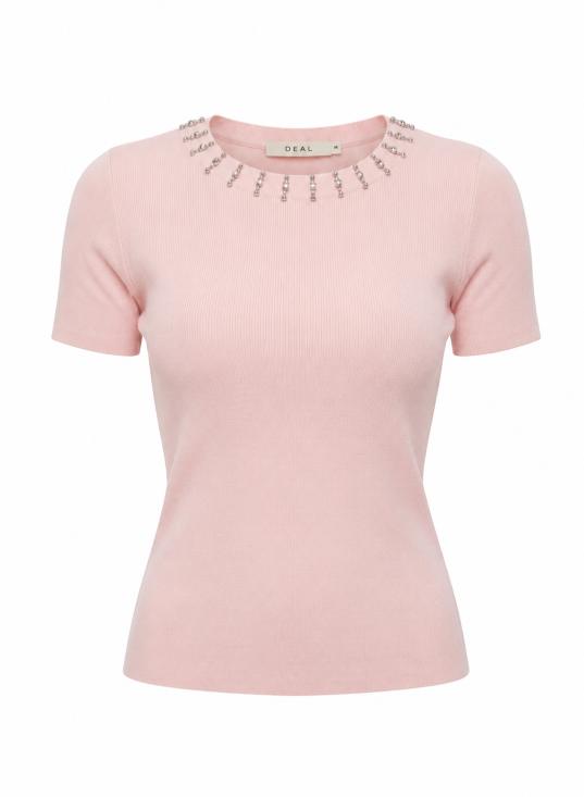 Women Embellished Neck Short Sleeve Top