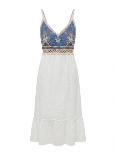 Embroidered Smocked Midi Dress