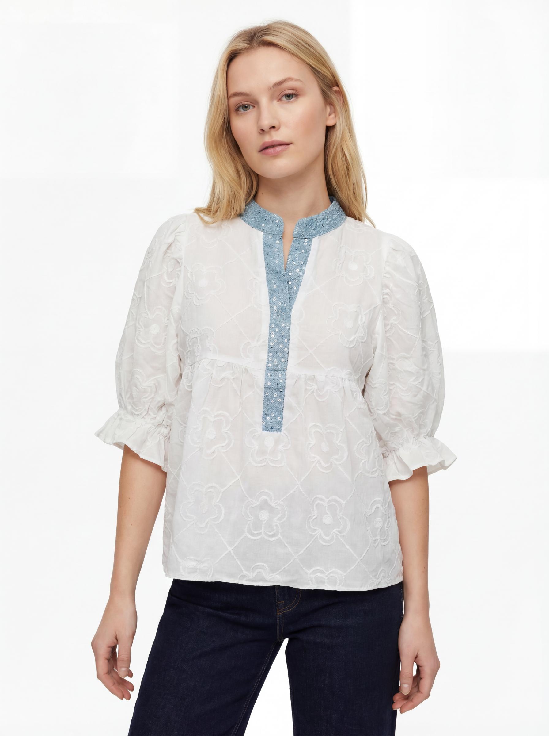 Women Embroidered Puff Sleeve Casual Top