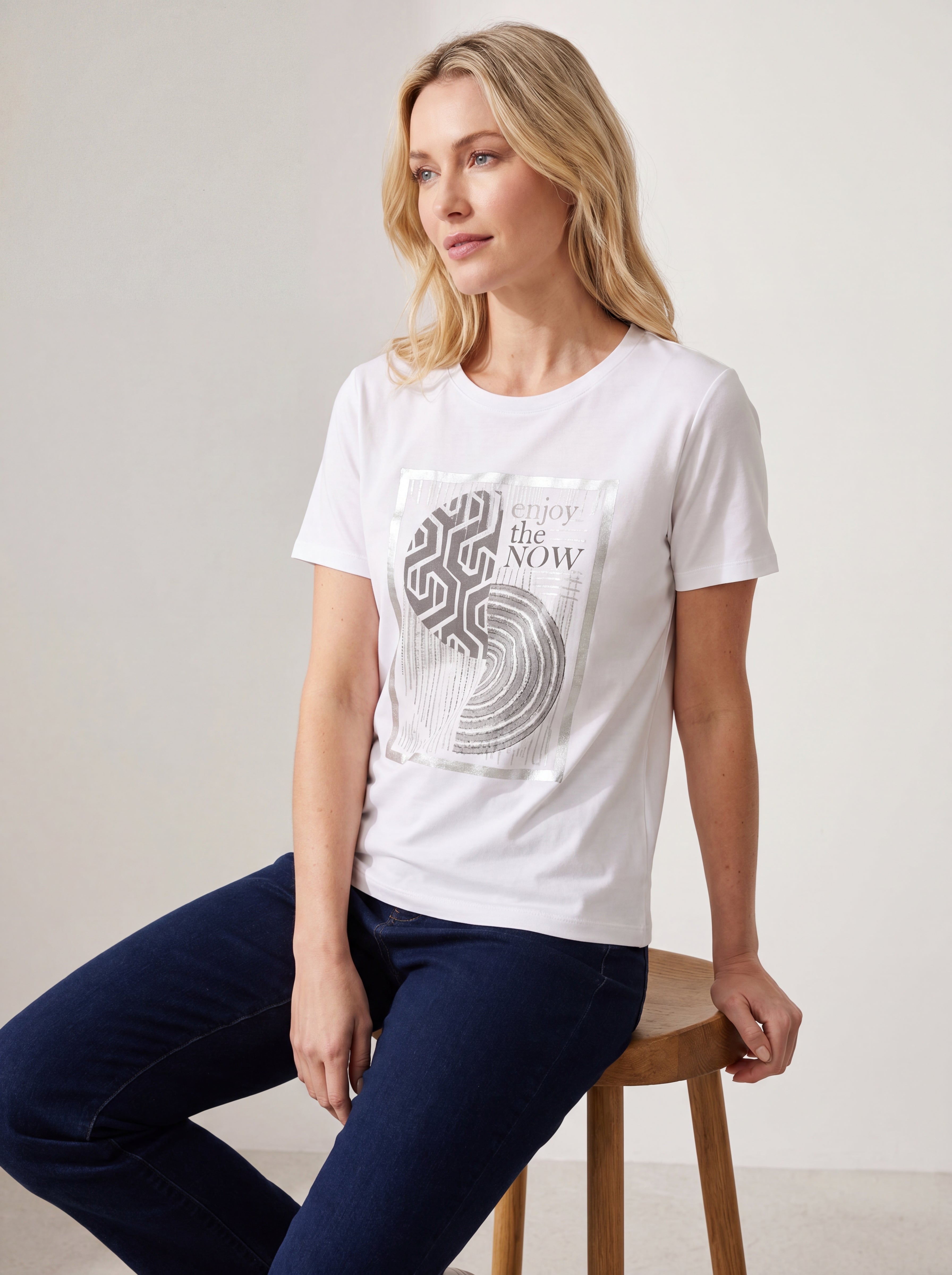 White Graphic Crew Neck Cotton T-Shirt