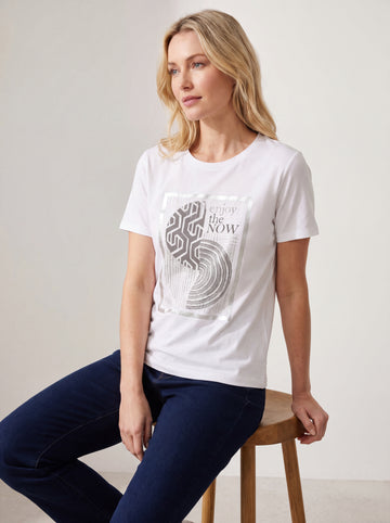 White Graphic Crew Neck Cotton T-Shirt
