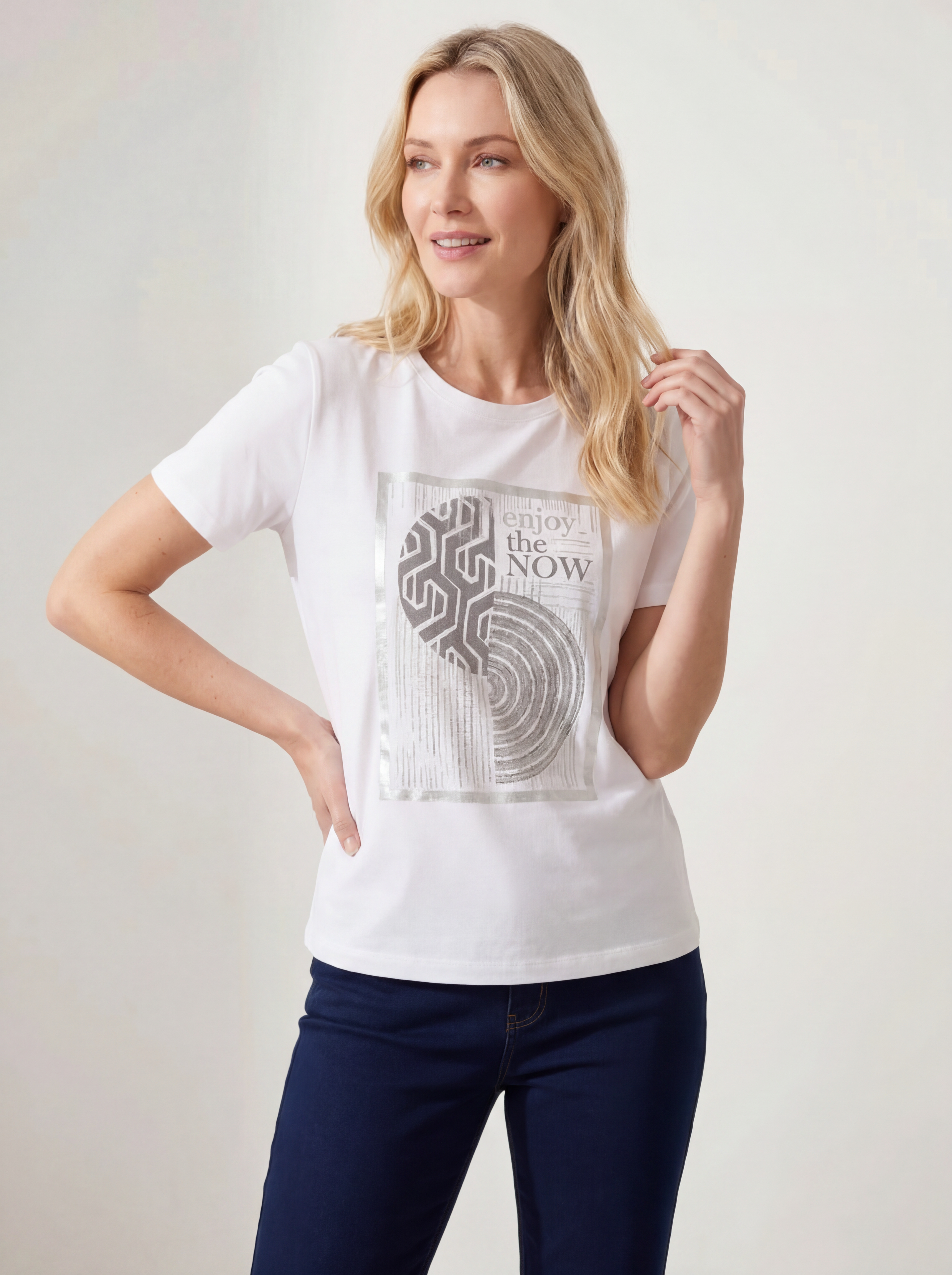 White Graphic Crew Neck Cotton T-Shirt