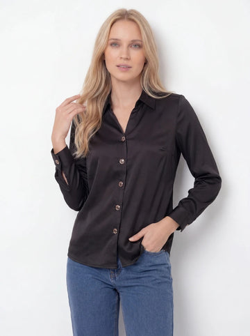 Black Button-Front Long Sleeve Shirt