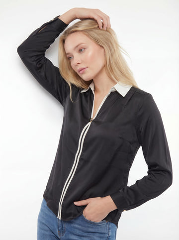 Contrast Collar Tie-Up Women’s Satin Shirt