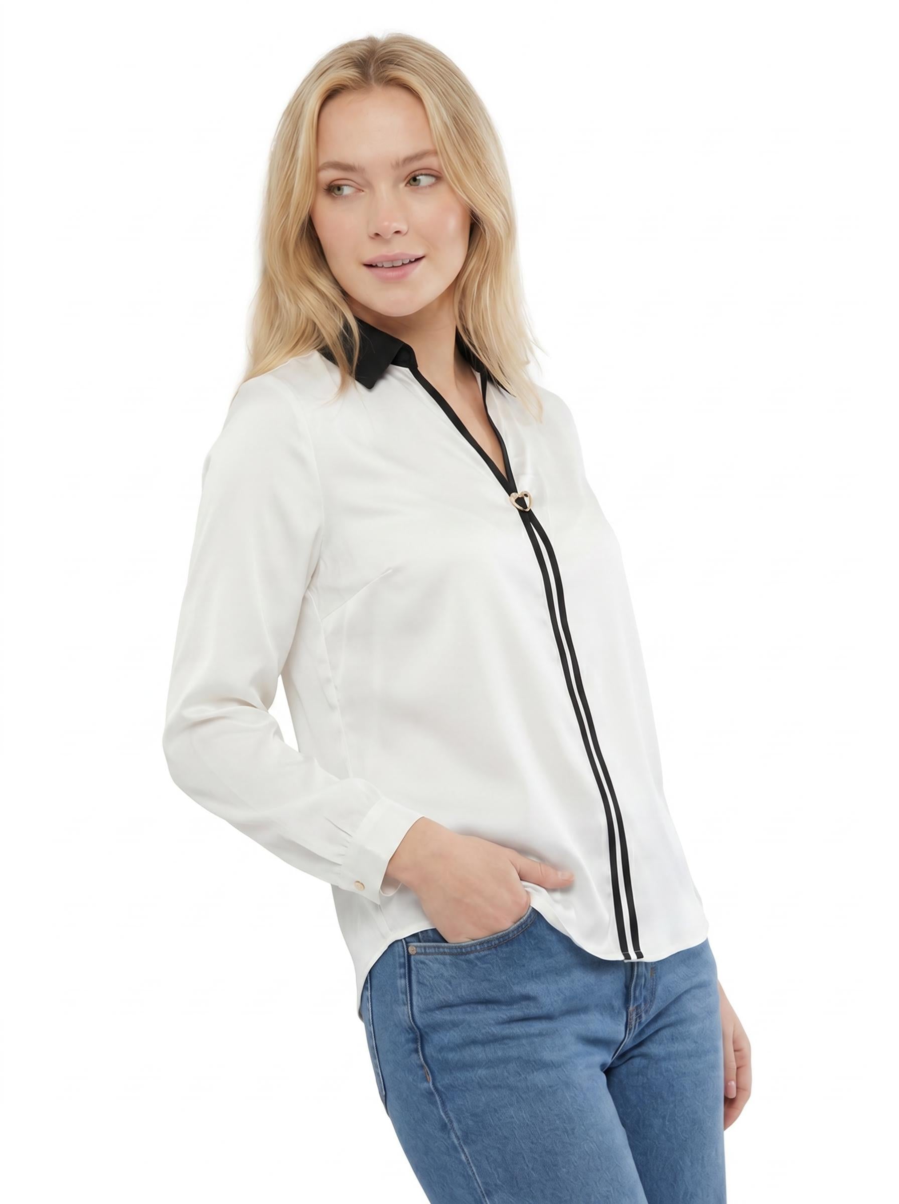 Contrast Collar Tie-Up Women’s Satin Shirt