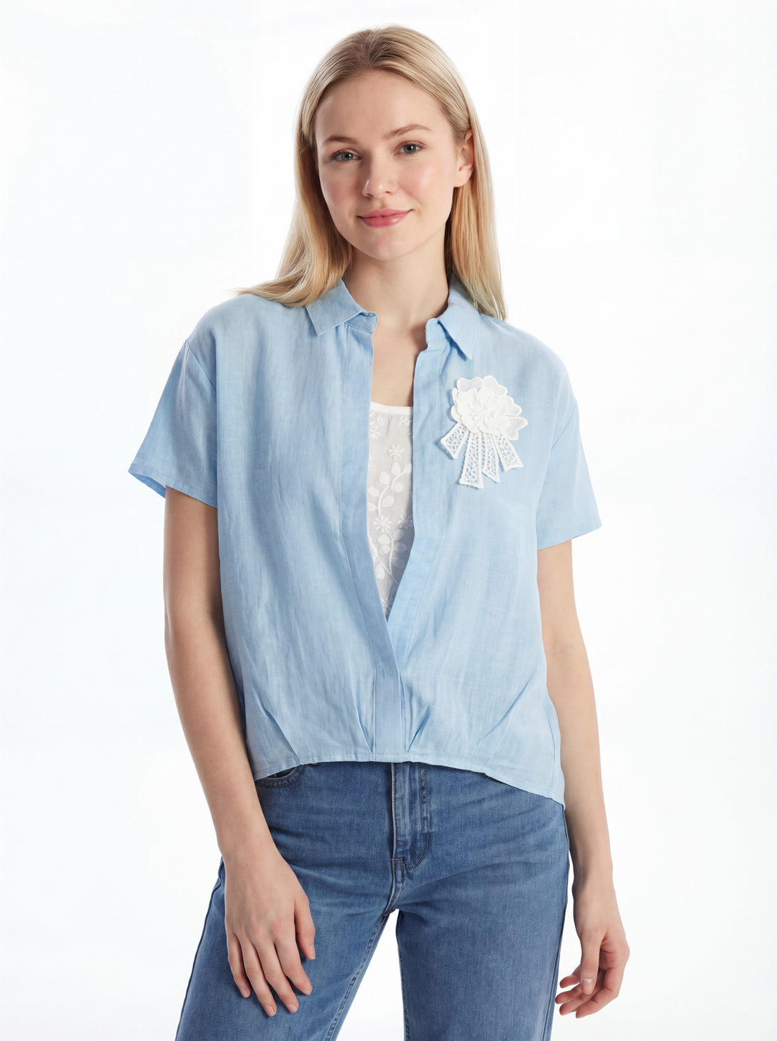 Short Sleeve Zip Front Top