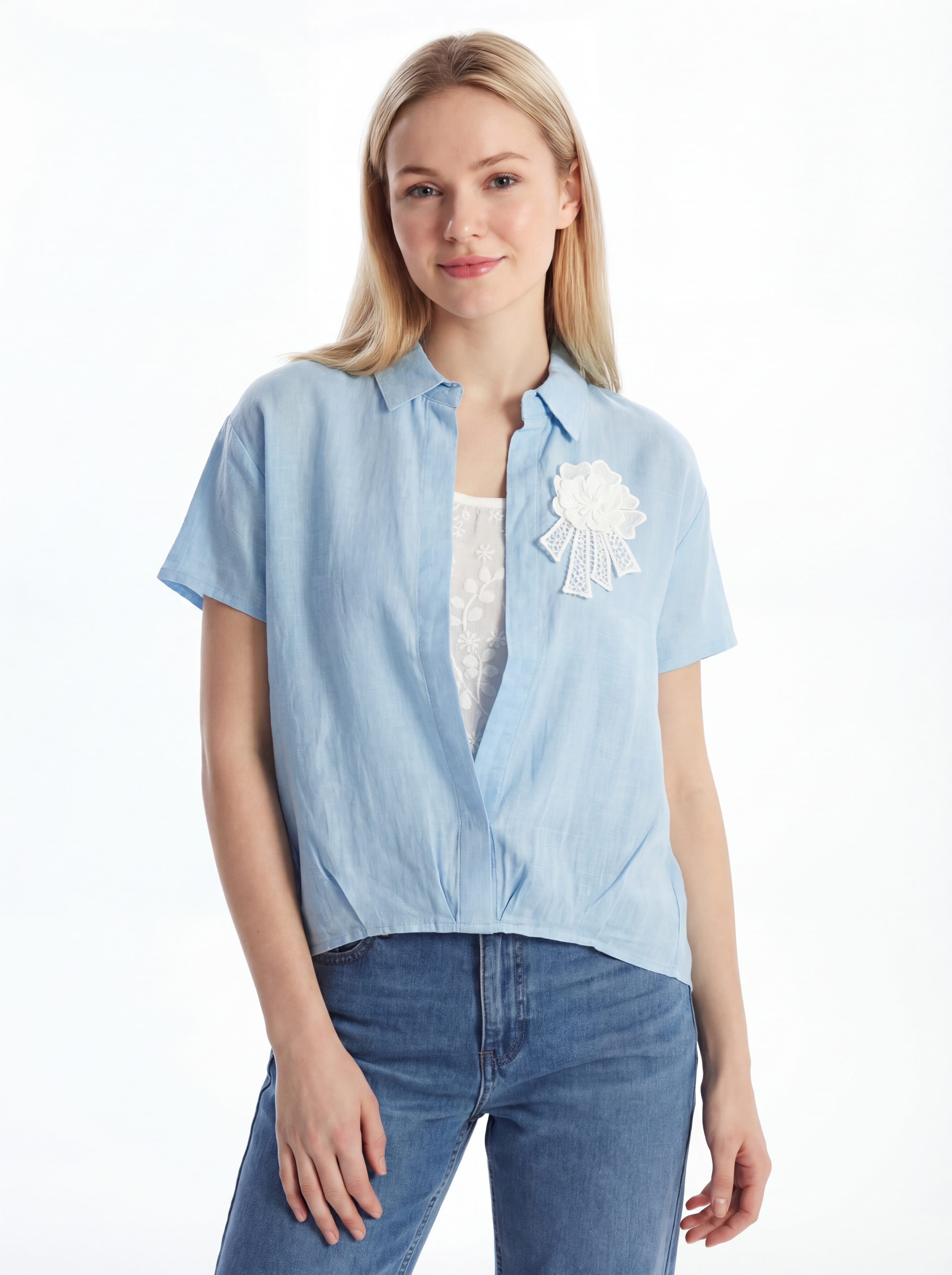 Short Sleeve Zip Front Top