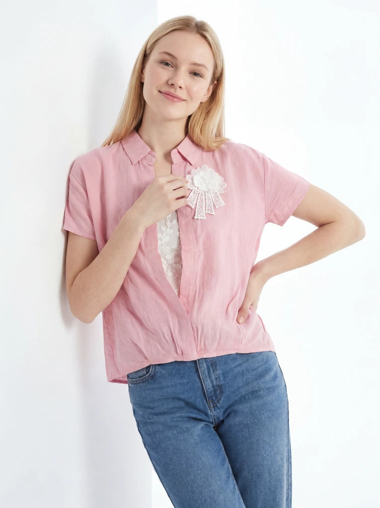 Short Sleeve Zip Front Top