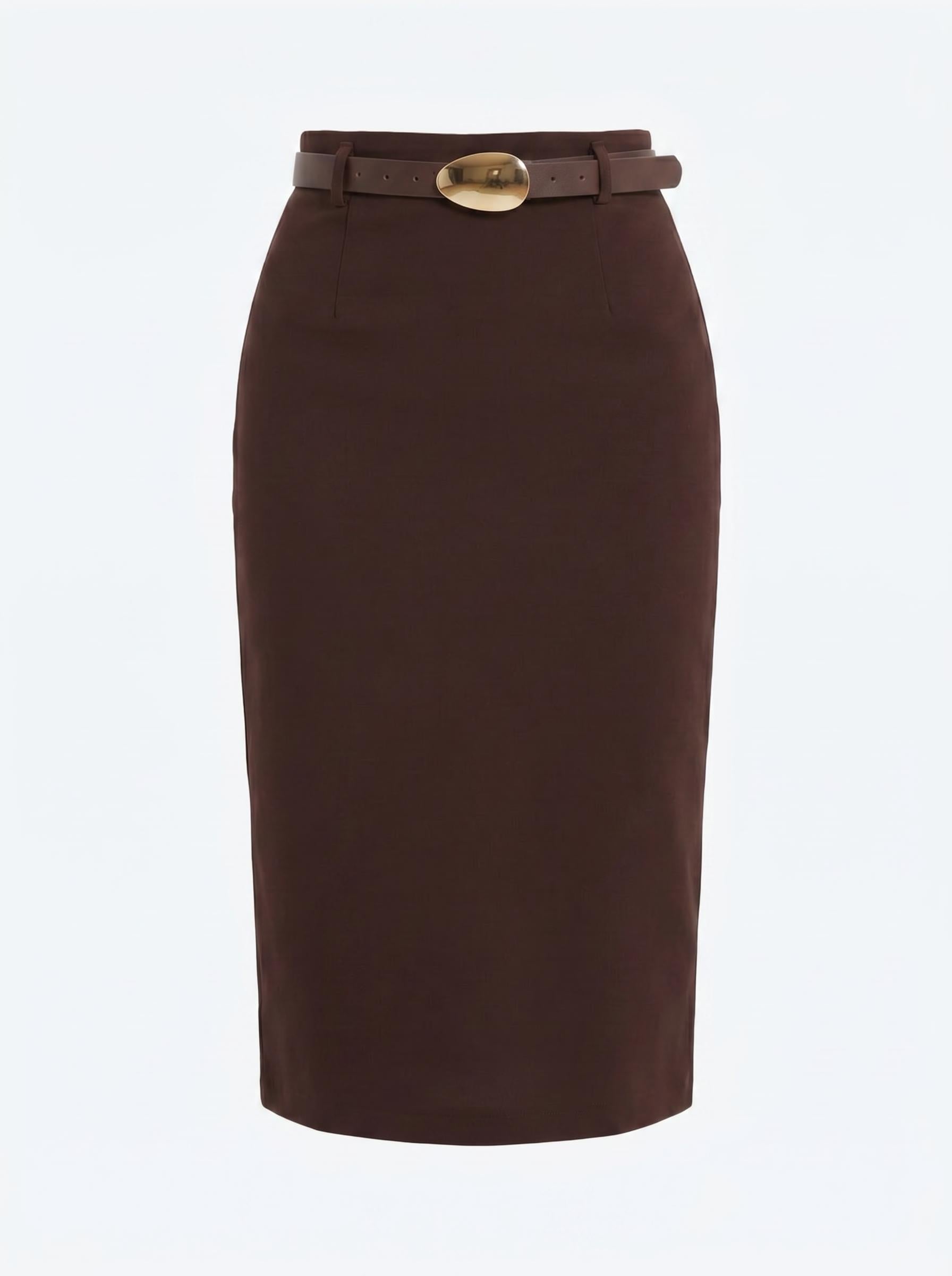 Belted Pencil Fit Women’s Midi Skirt