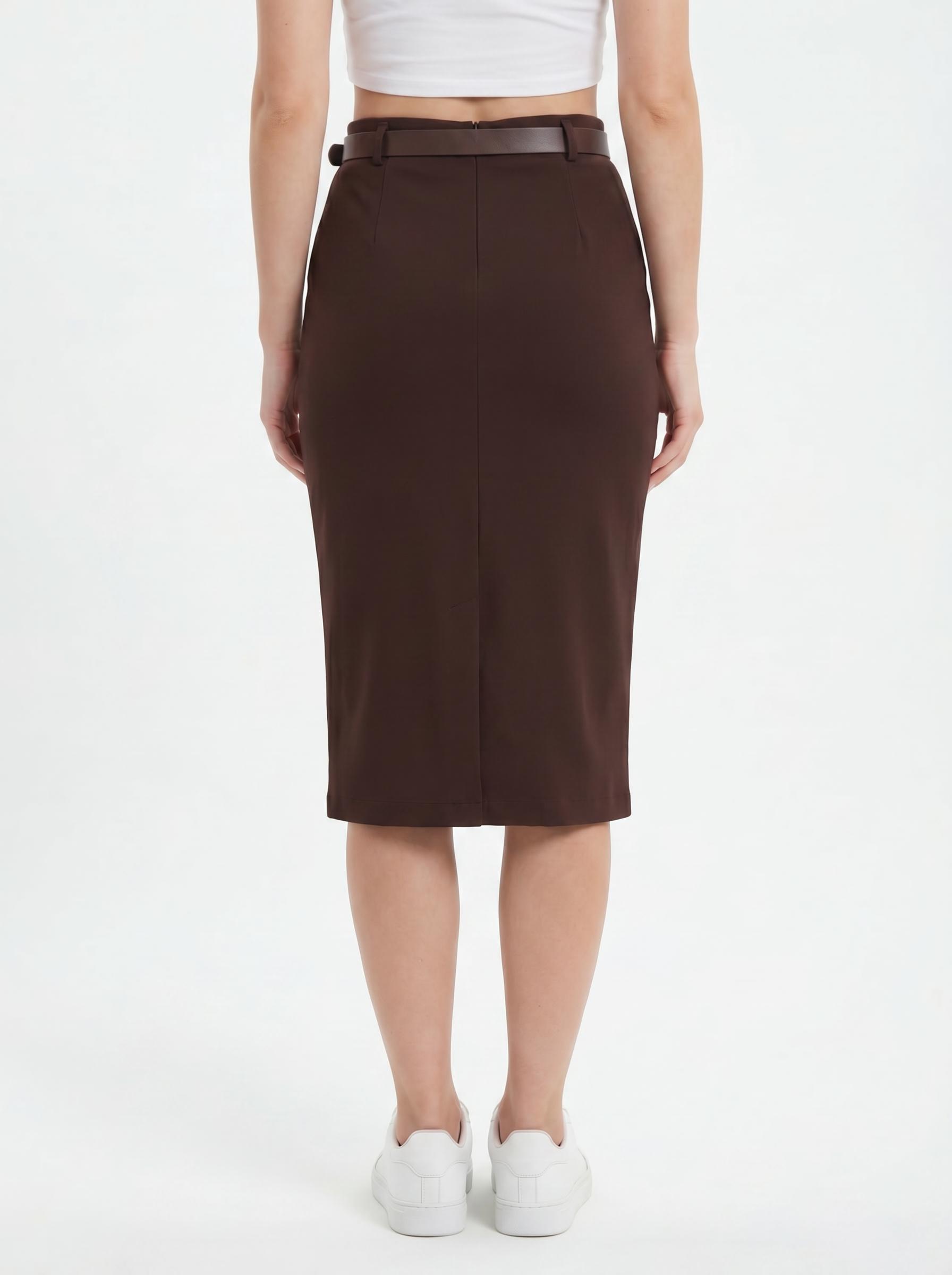 Belted Pencil Fit Women’s Midi Skirt