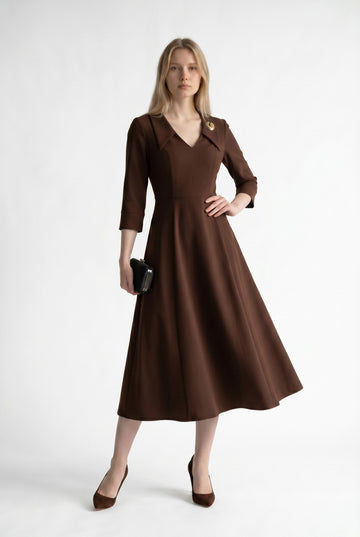 Brown Fit and Flare Midi Dress