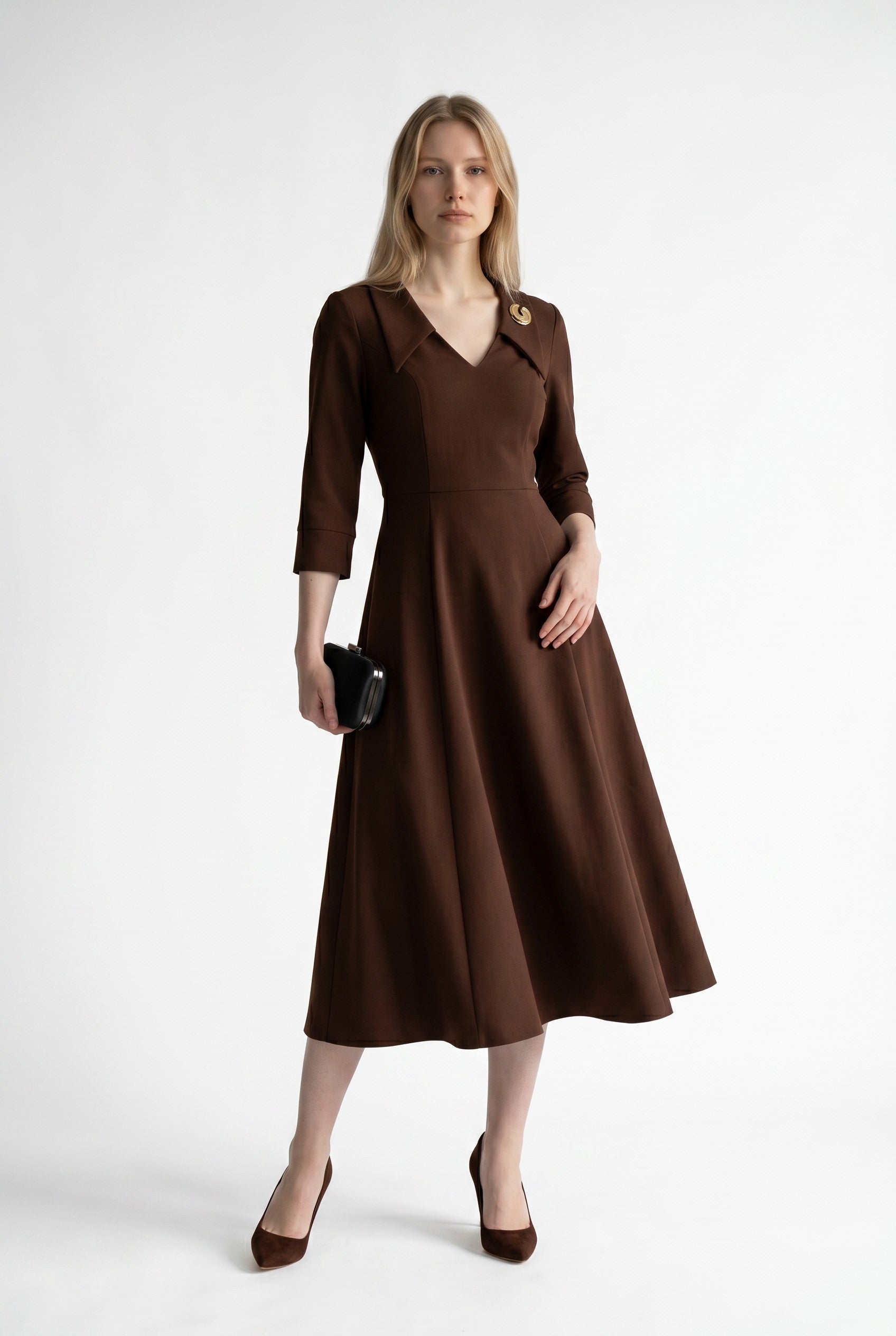Brown Fit and Flare Midi Dress