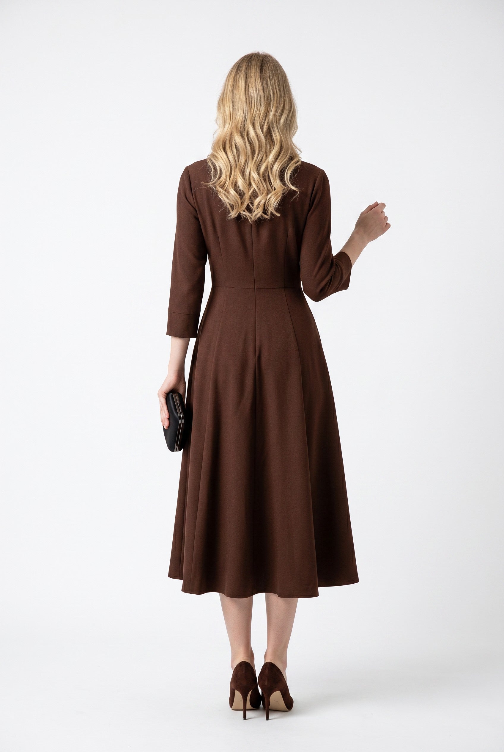 Brown Fit and Flare Midi Dress