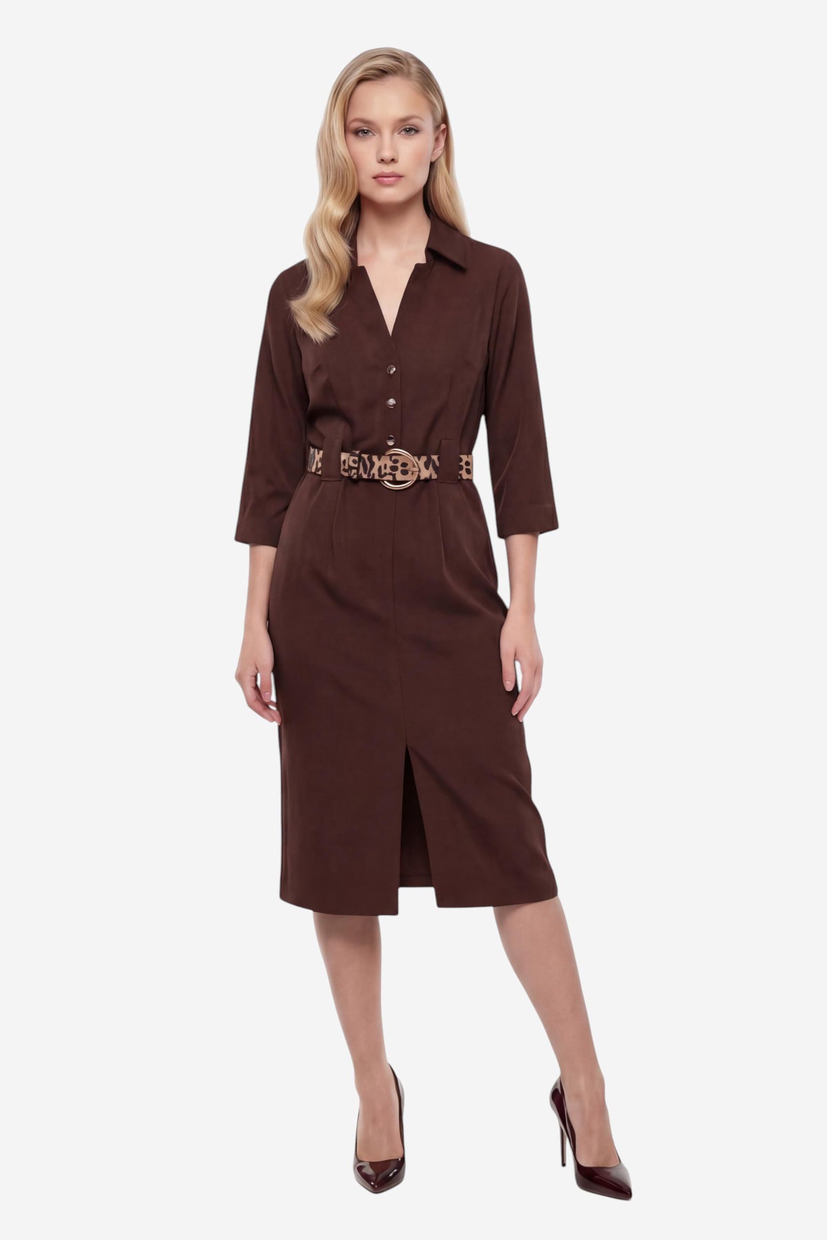 Chocolate Brown Collared Midi Dress