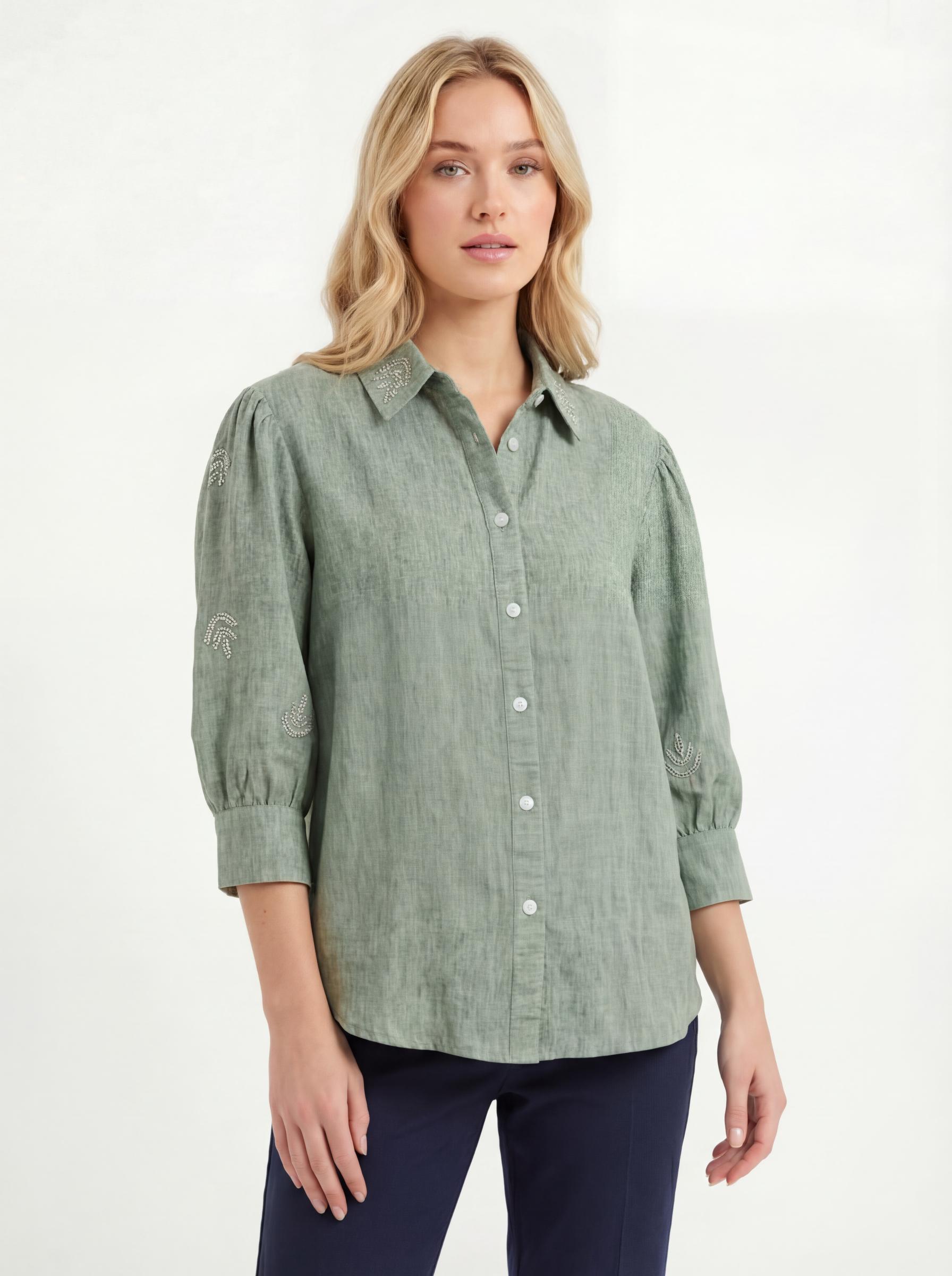 Embroidered Puff Sleeve Women’s Shirt