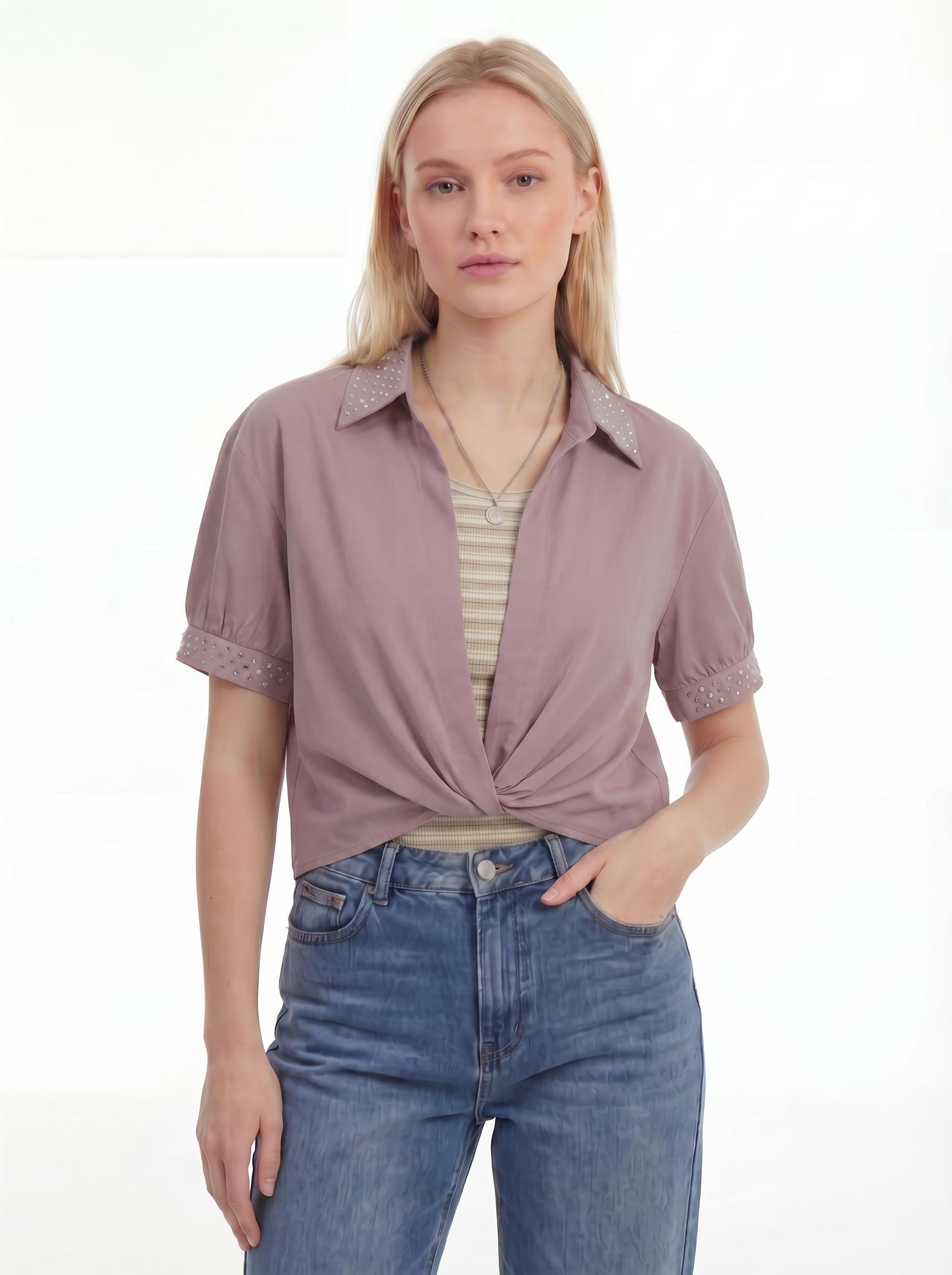 Studded Twist Front Women’s Layered Top