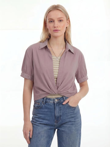Studded Twist Front Women’s Layered Top